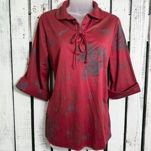 Vintage 70s 80s Caribou Peasant Top Women’s Medium Maroon Birds Butterflies Boho